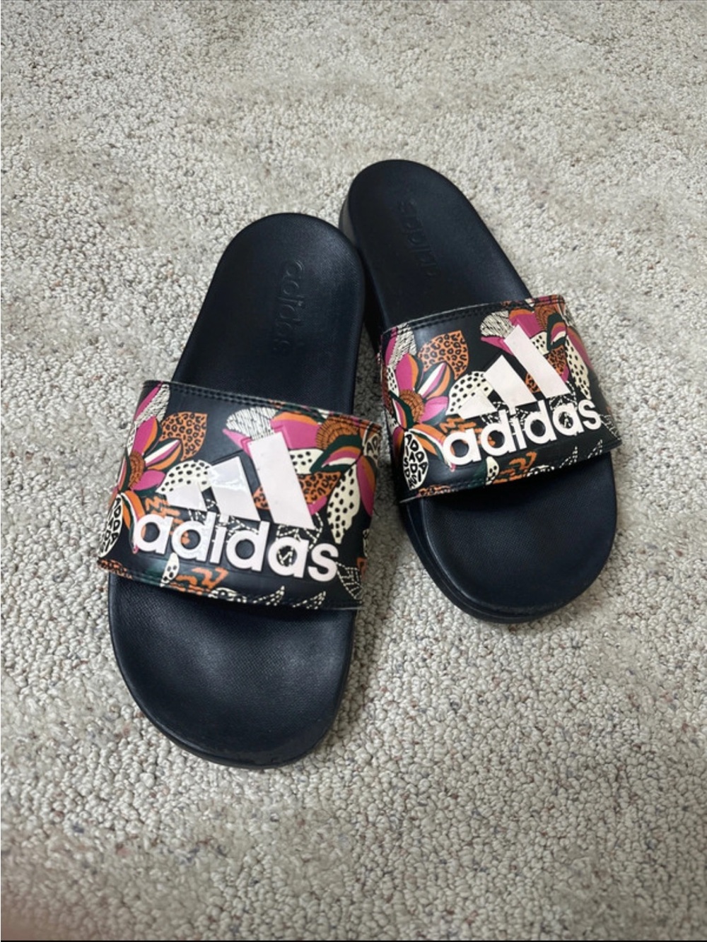 adidas Black Slides with Floral Print Strap